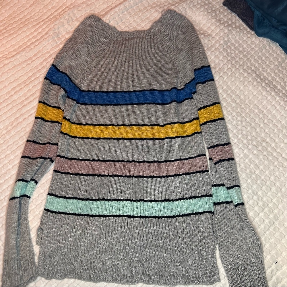 Cloud Chaser‎ Gray Knit Sweater Multicolor Stripes Long Sleeve Pullover | Size L - Picture 3 of 7